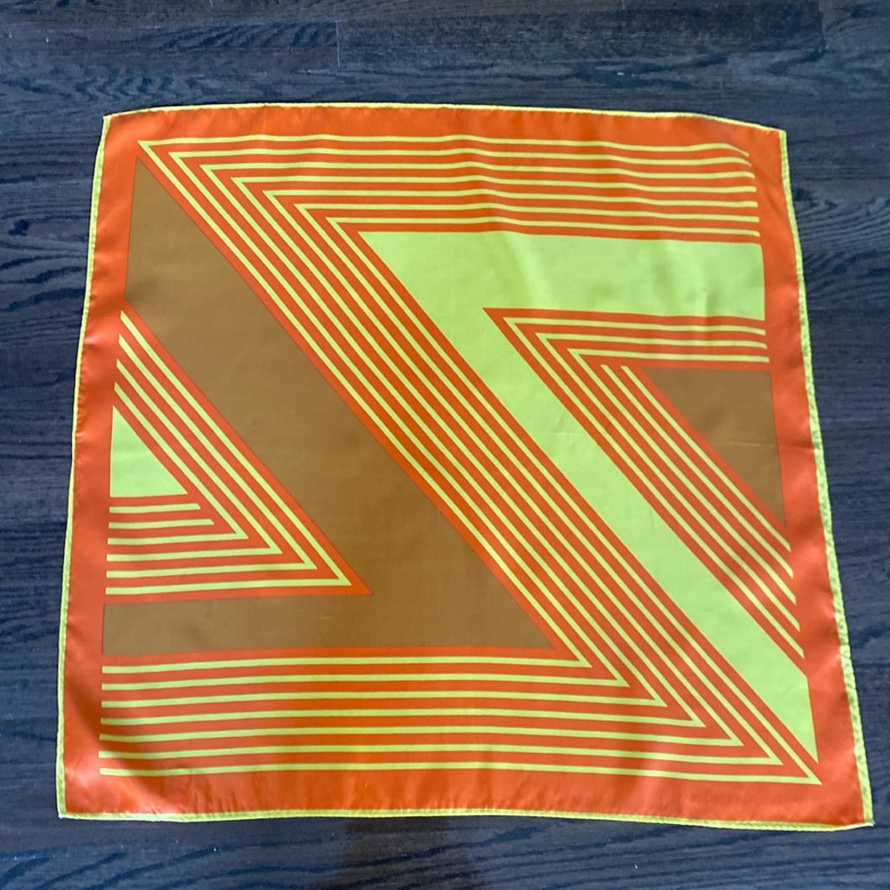 Vintage 70s Totes Rain Scarf Mod Geometric Orange, Yellow, Brown. Japan